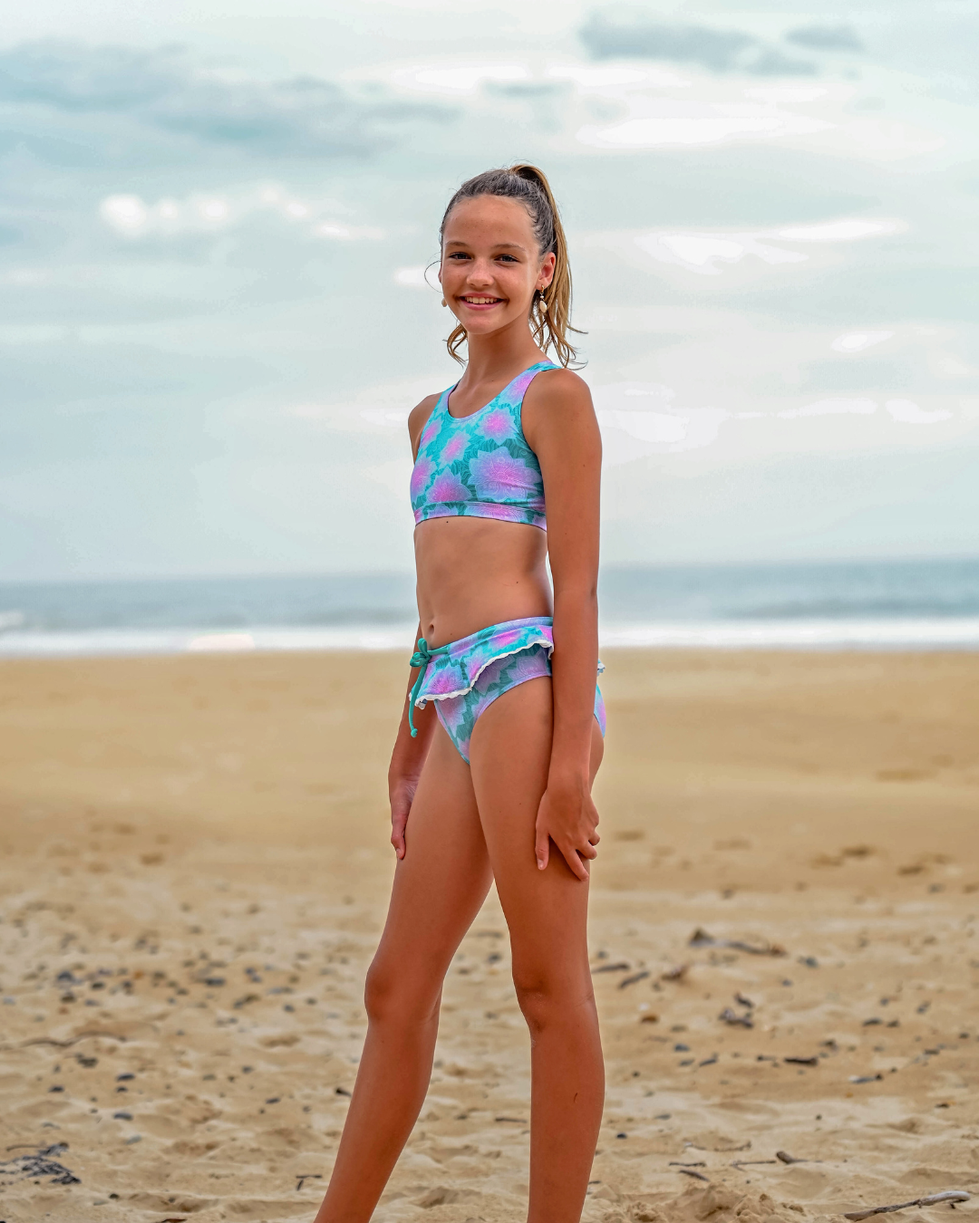 Girls swimsuits bright print coastal