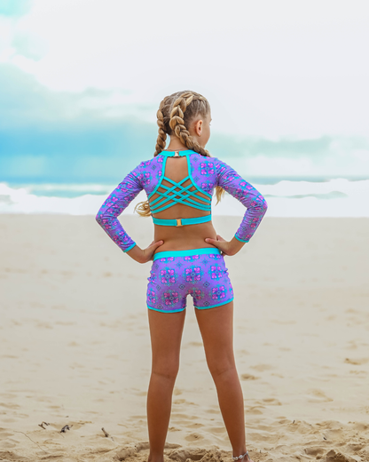 Bella Open Back Girls Swim Shorts Set