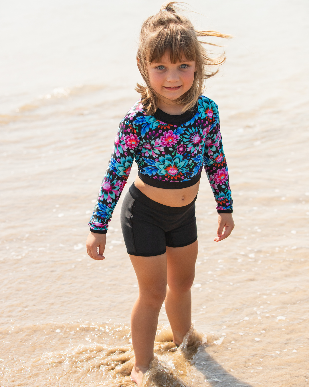 Harla Open Back Girls Swim Shorts Set